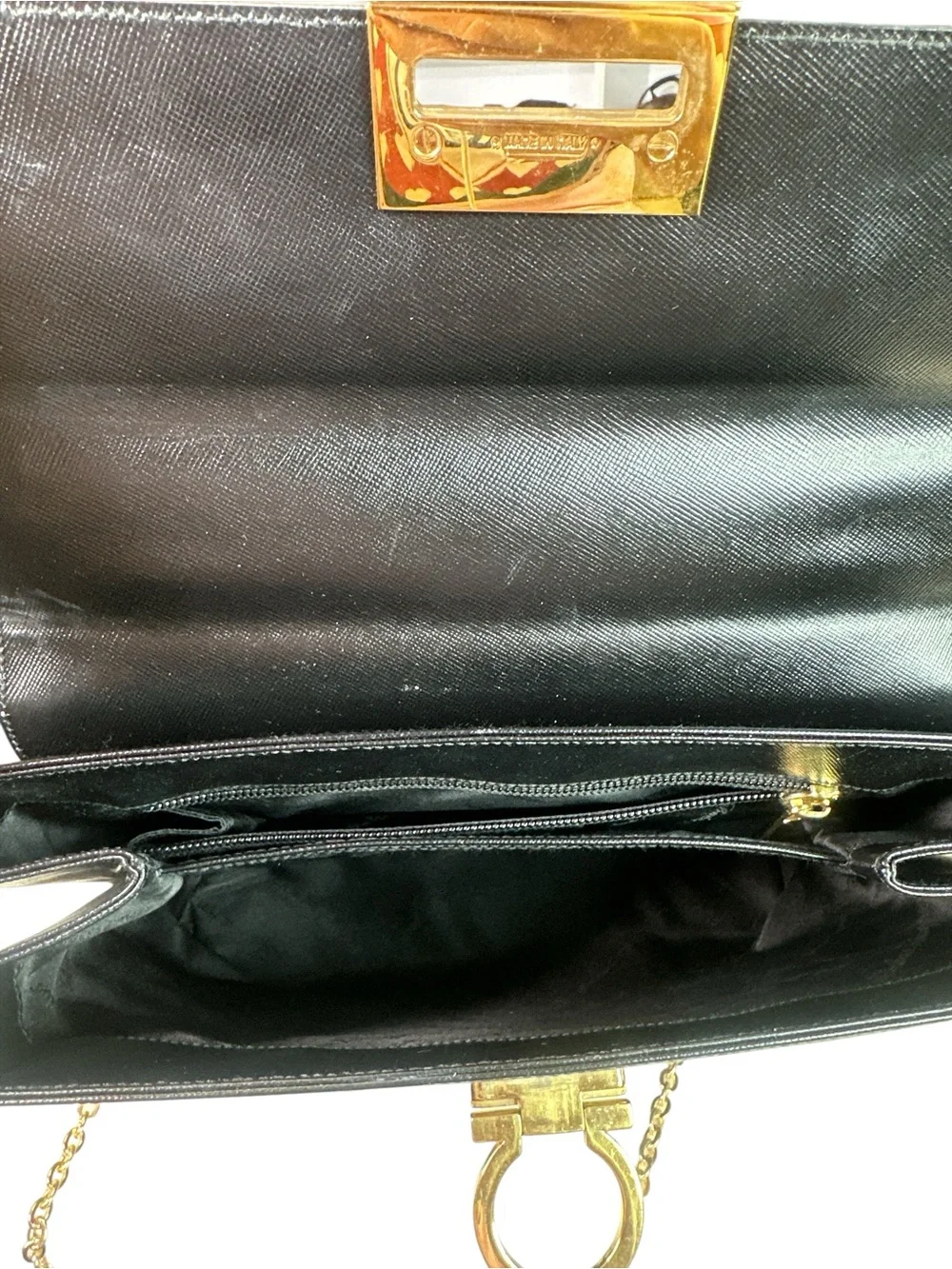 Salvatore Ferragamo Elegant Black Top-Handle Shoulder Bag with provided chain
